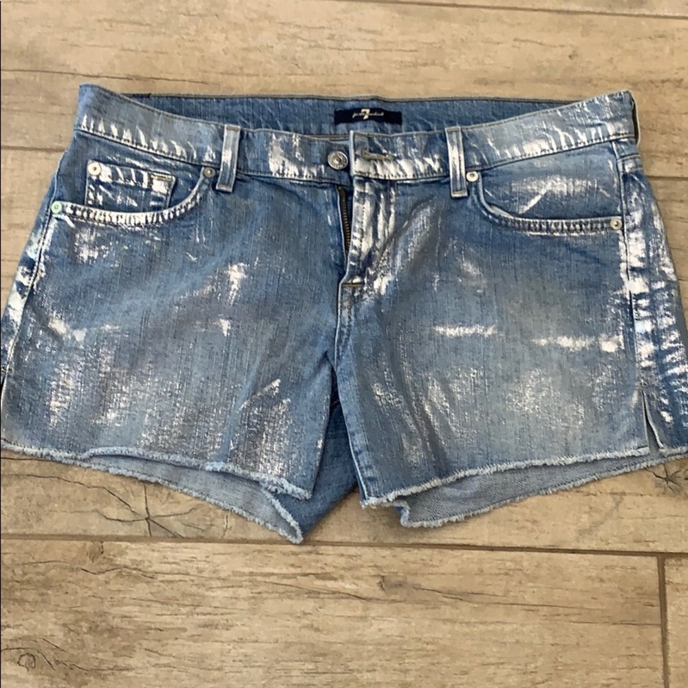 7 for all mankind denim shorts with silver wash!